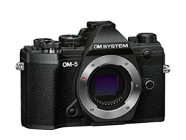 OM SYSTEM OM-5 Micro Four Thirds Systemkamera, 20 MP Live MOS-Sensor, optimierte 5-Achsen-Bildstabilisierung, IP53, Handheld High Res Shot, Schwarz - 1