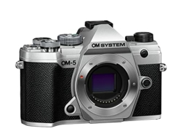 OM SYSTEM OM-5 Micro Four Thirds Systemkamera, 20 MP Live MOS-Sensor, optimierte 5-Achsen-Bildstabilisierung, IP53, Handheld High Res Shot, Silber - 1