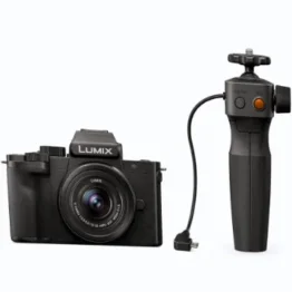 Panasonic Lumix DC-G110VEG-K Systemkamera (20 MP, 4K, Bildstabilisator, 7,5cm Touch, 12-32mm Objektiv, Stativgriff, schwarz)